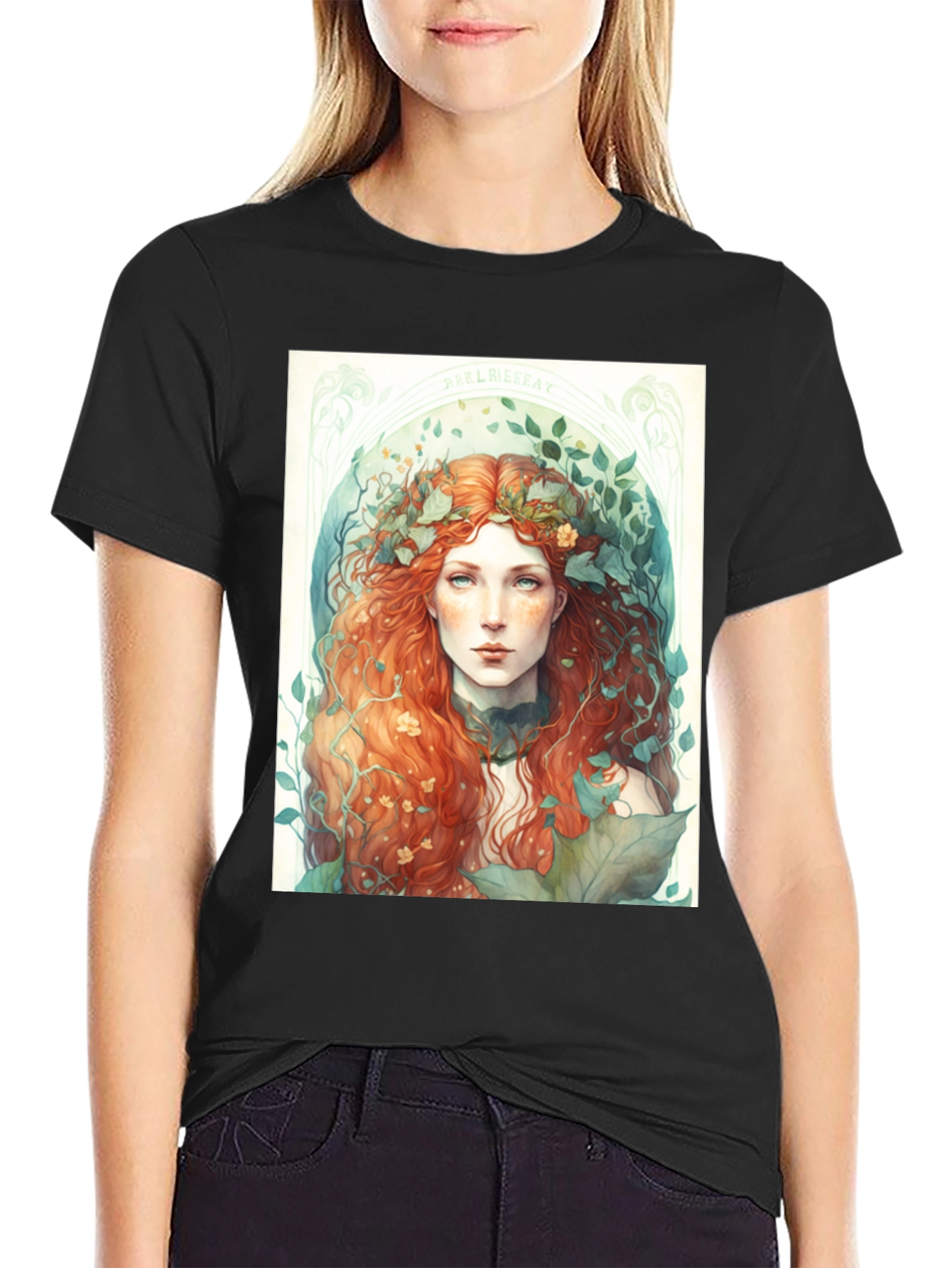 Nature Goddess Graphic Tee - Black Cotton Blend