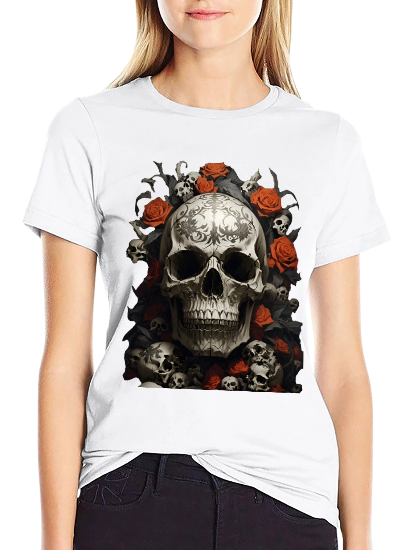Skull & Roses Graphic Tee - Gothic Style