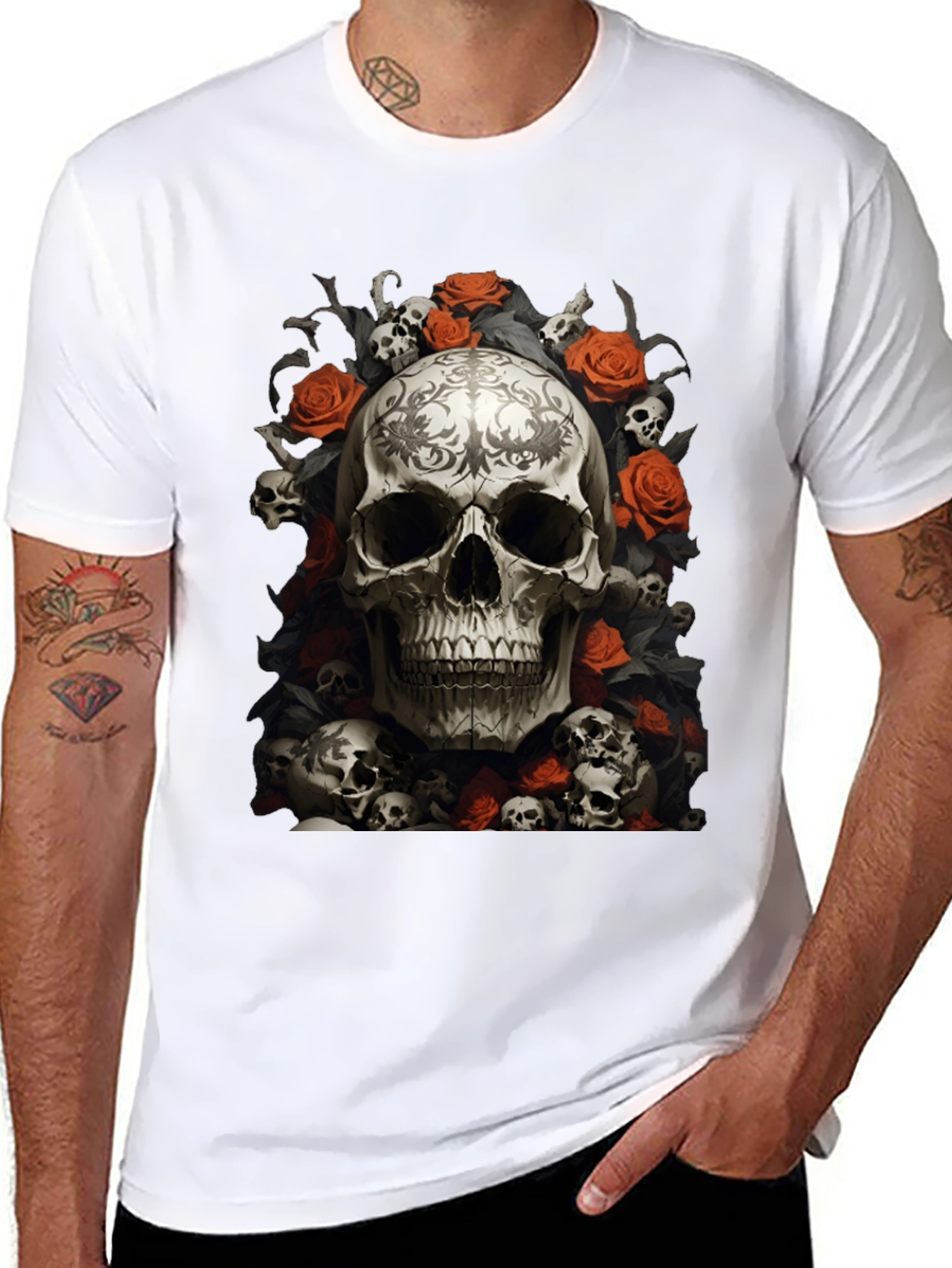 Skull & Roses Graphic Tee - Gothic Style
