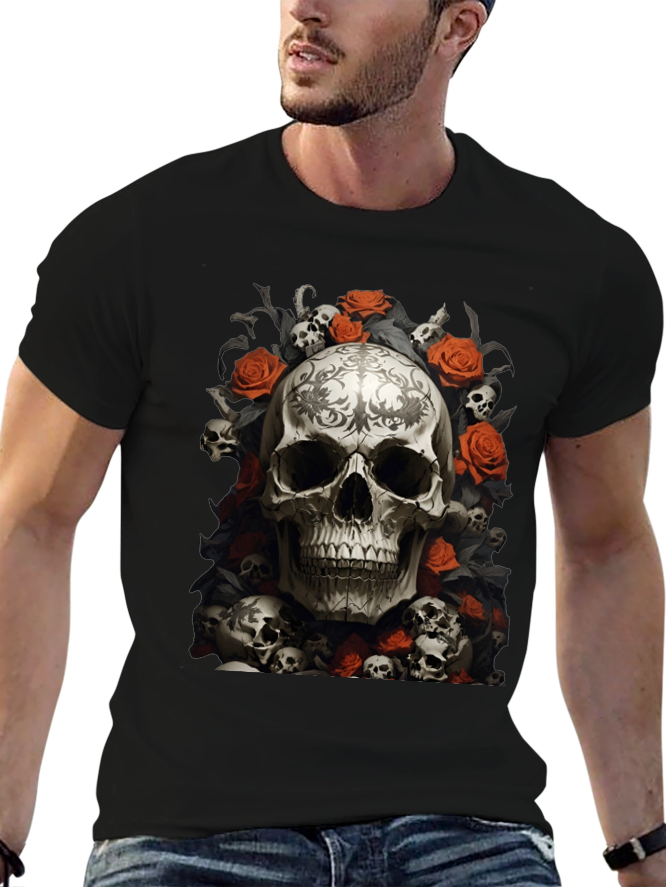 Skull & Roses Graphic Tee - Gothic Style