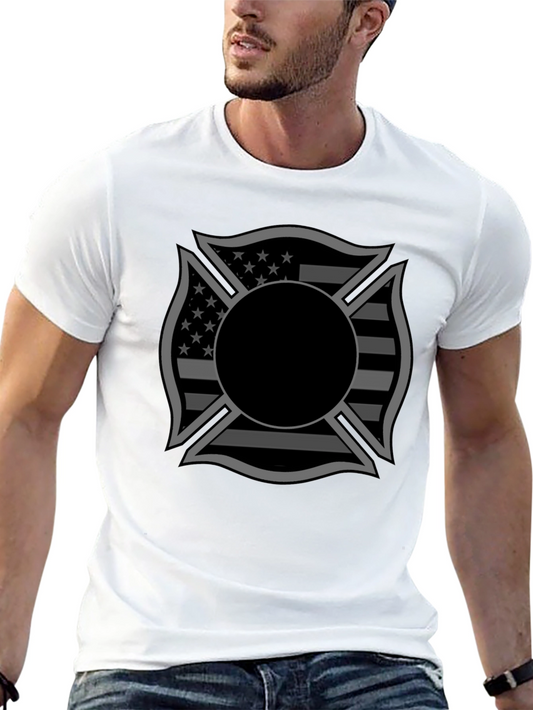 Firefighter Maltese Cross American Flag Graphic T-Shirt