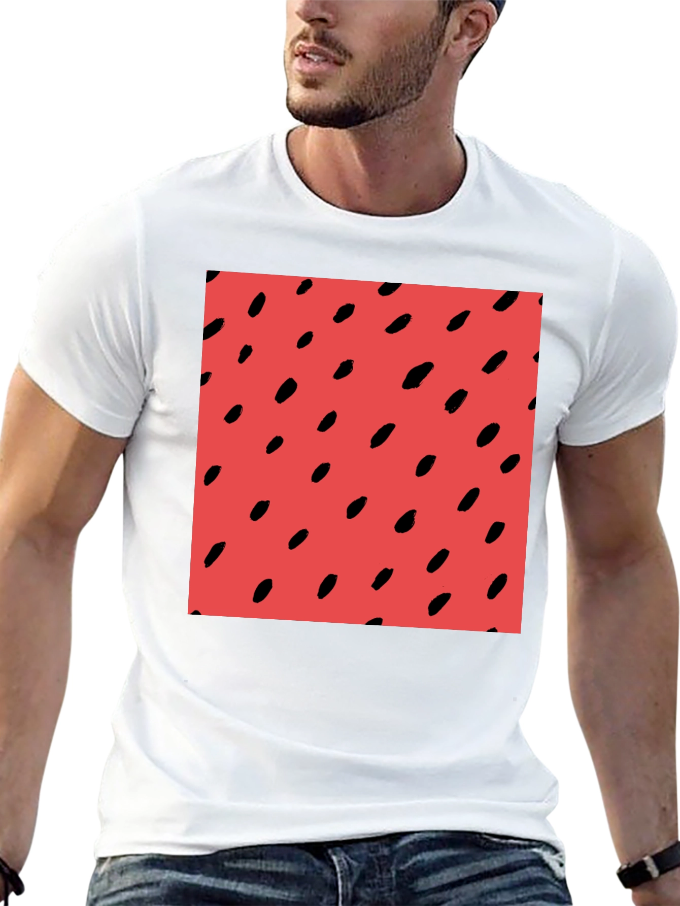 Red Seed Pattern Black Tee