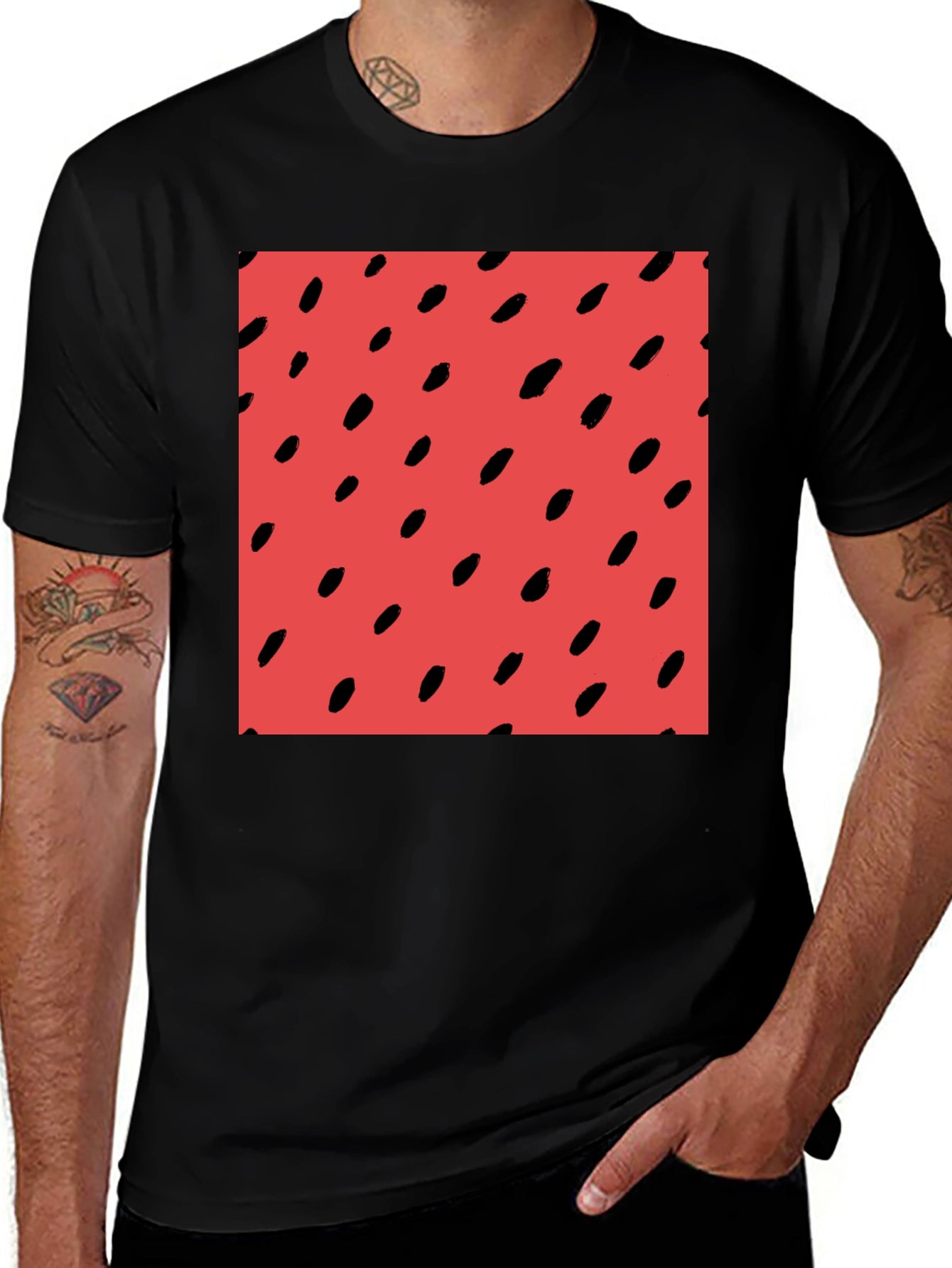 Red Seed Pattern Black Tee