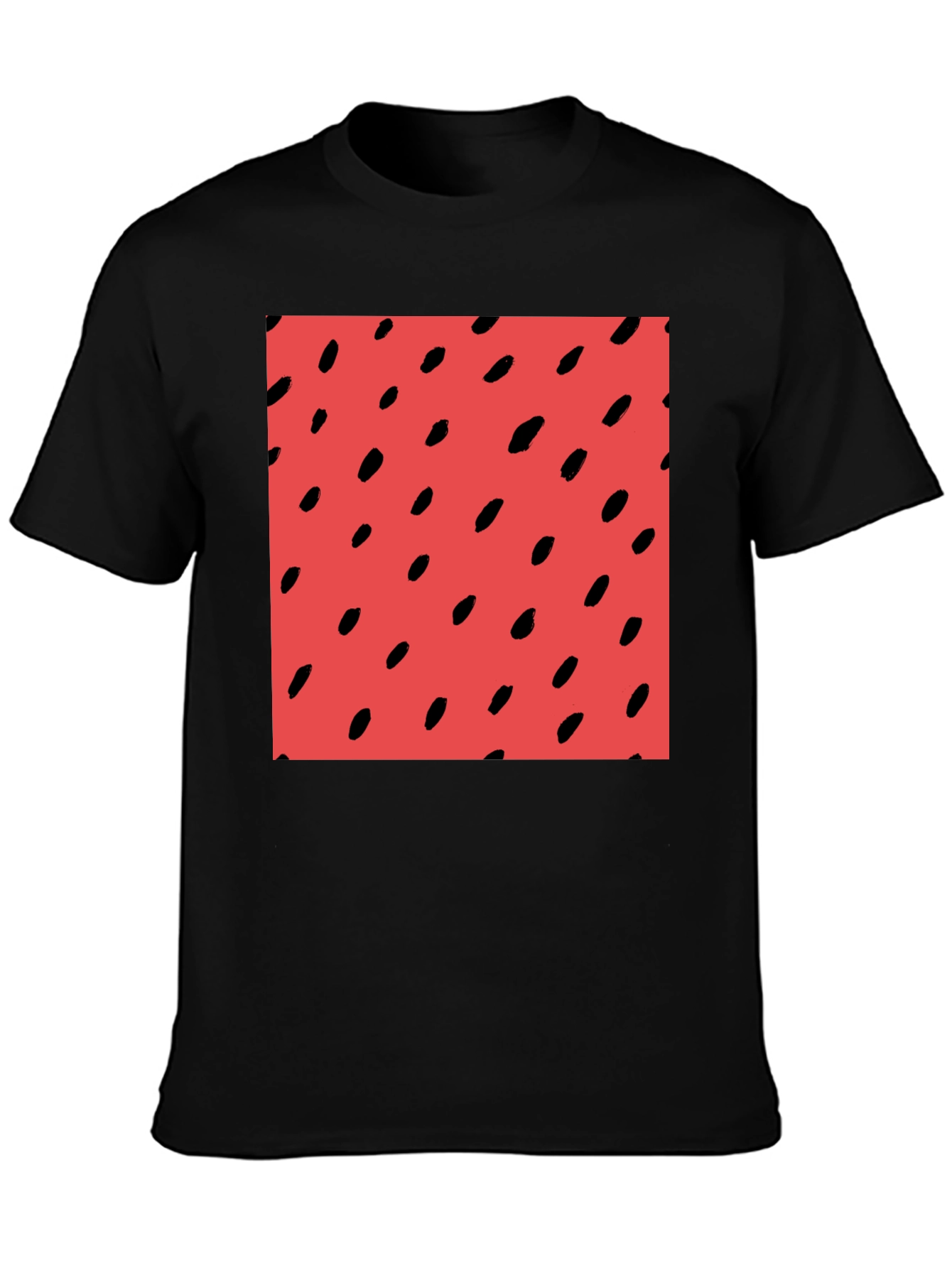 Red Seed Pattern Black Tee