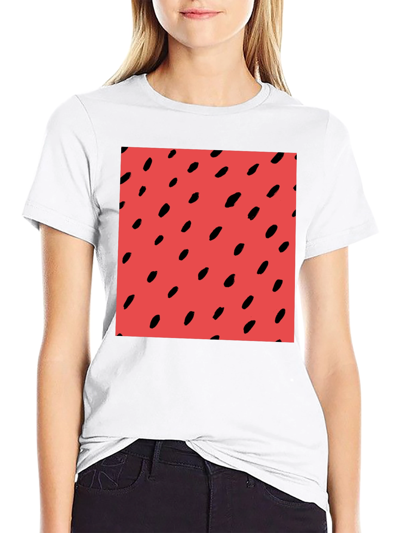 Red Seed Pattern Black Tee