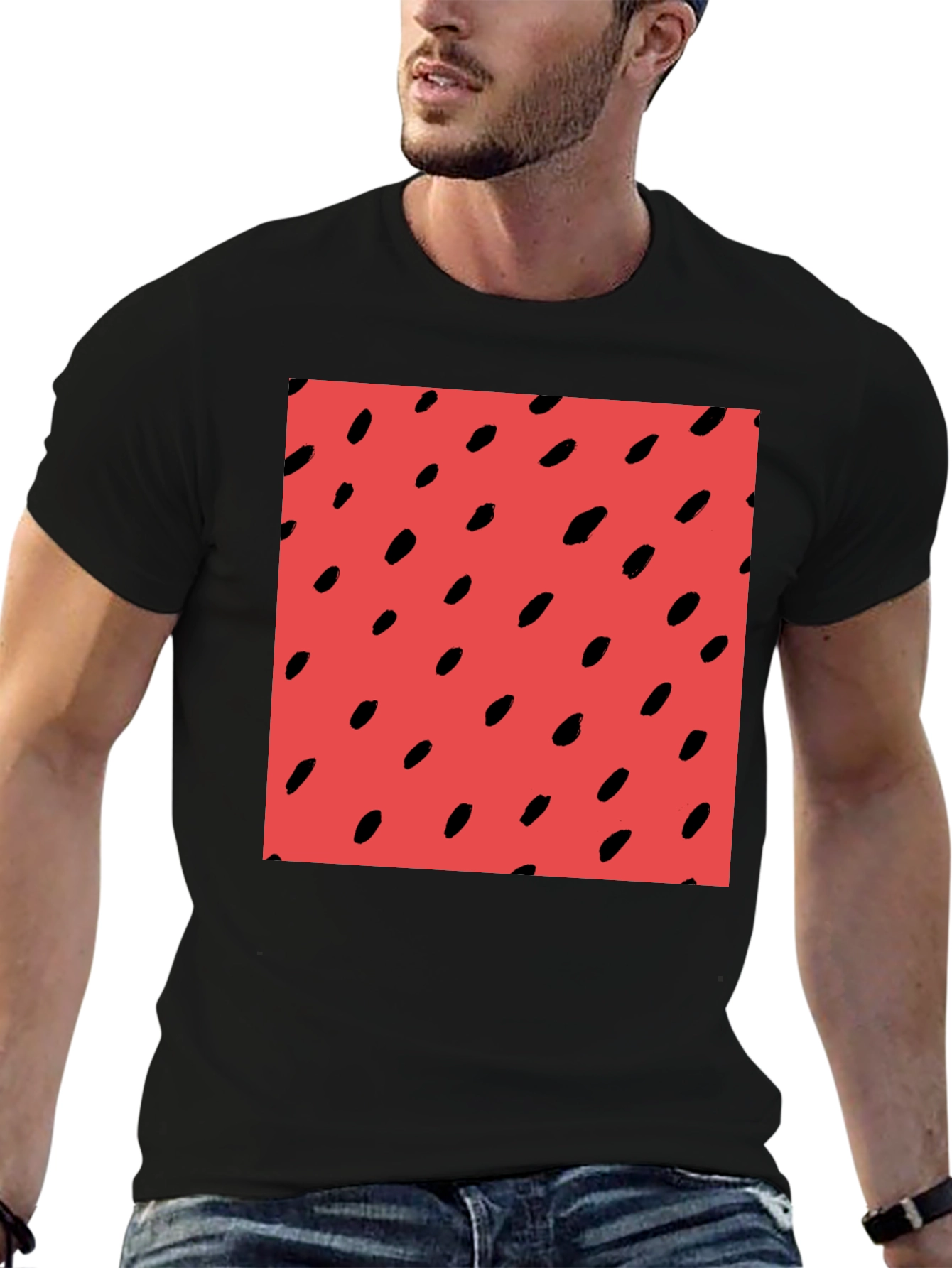 Red Seed Pattern Black Tee