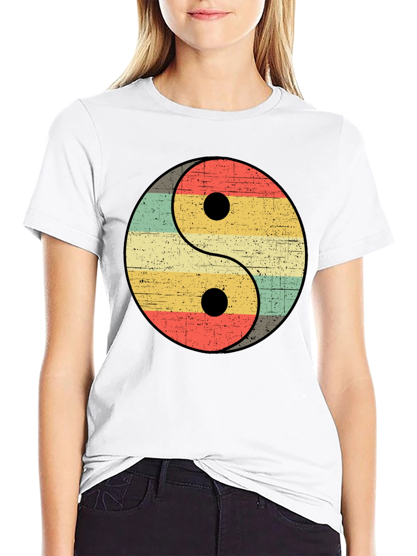 Yin Yang Retro Striped Graphic Tee