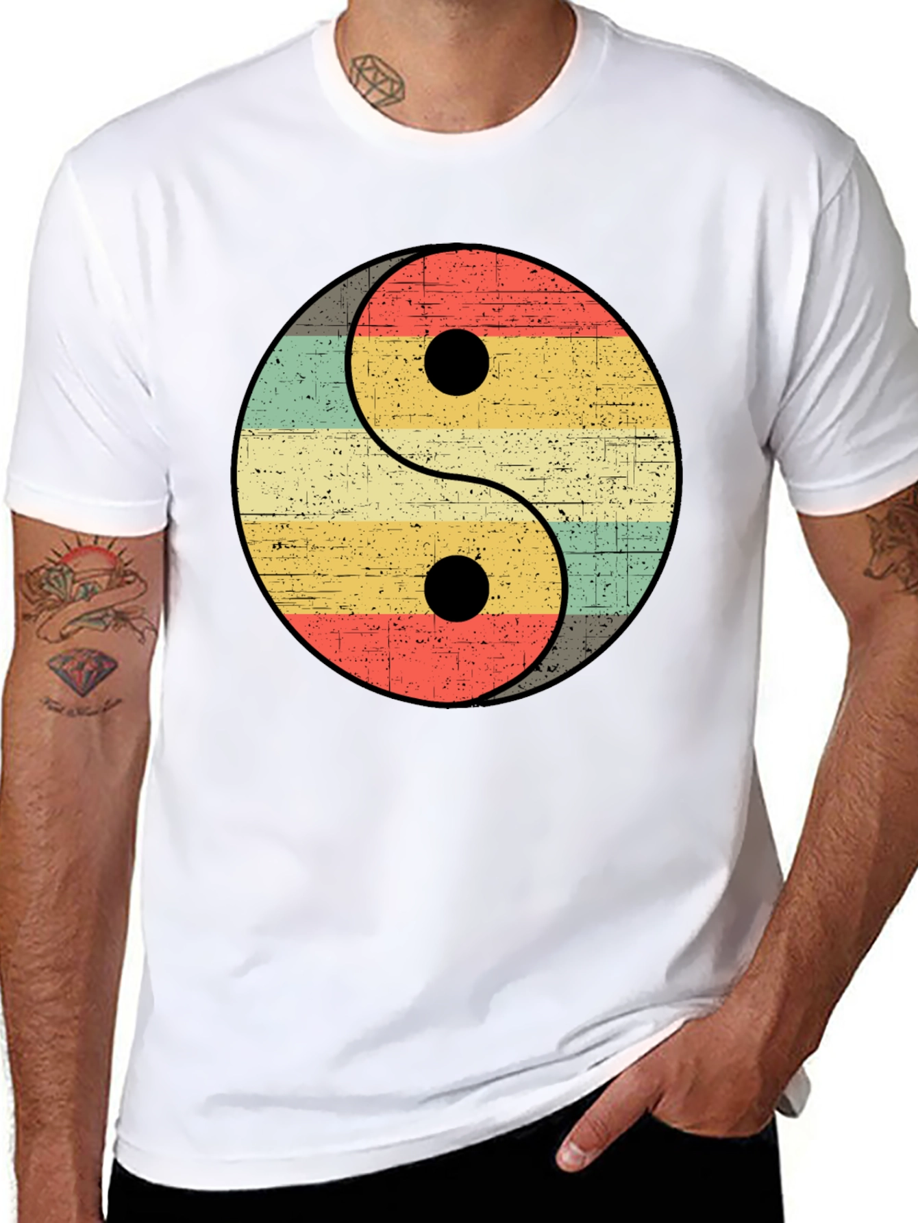 Yin Yang Retro Striped Graphic Tee