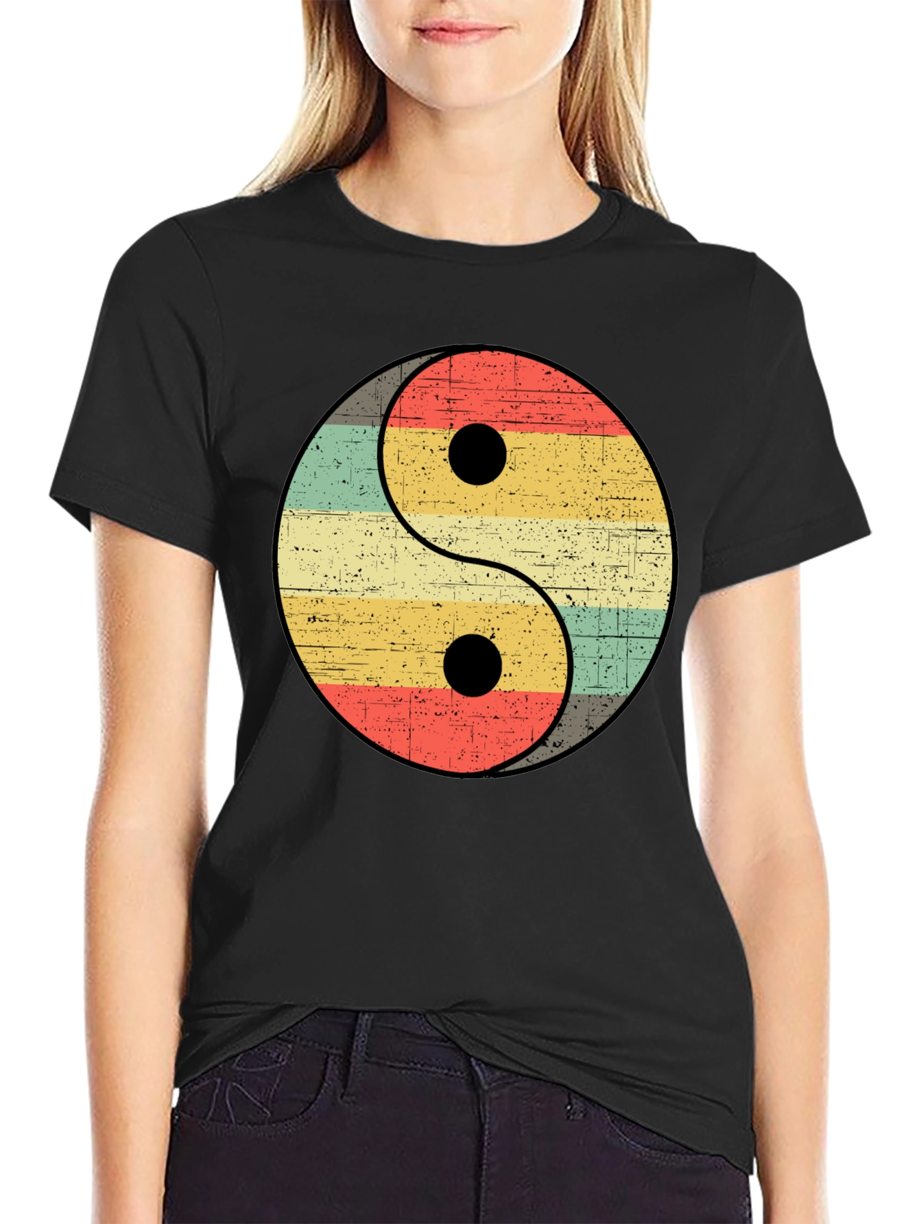 Yin Yang Retro Striped Graphic Tee