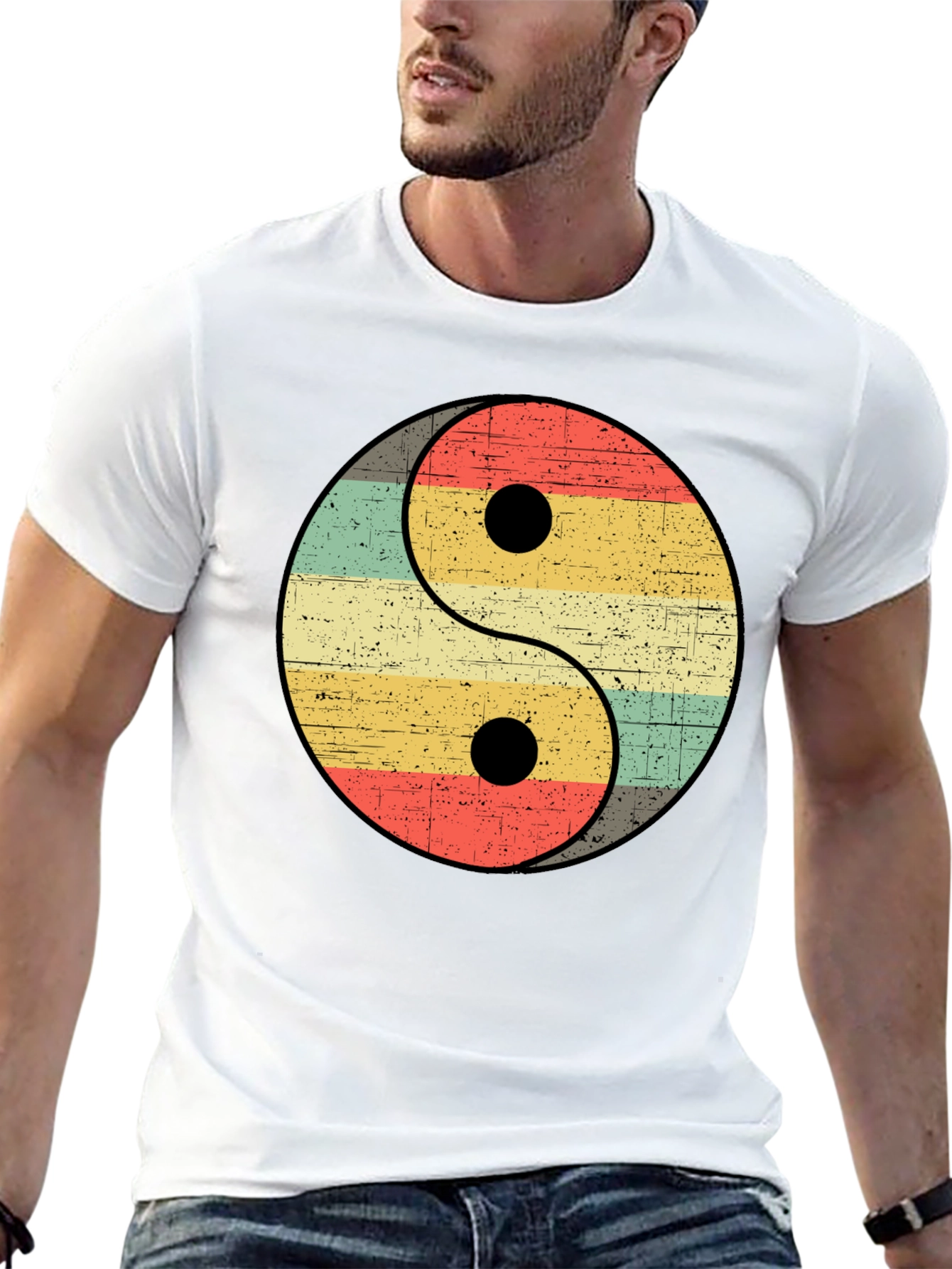 Yin Yang Retro Striped Graphic Tee