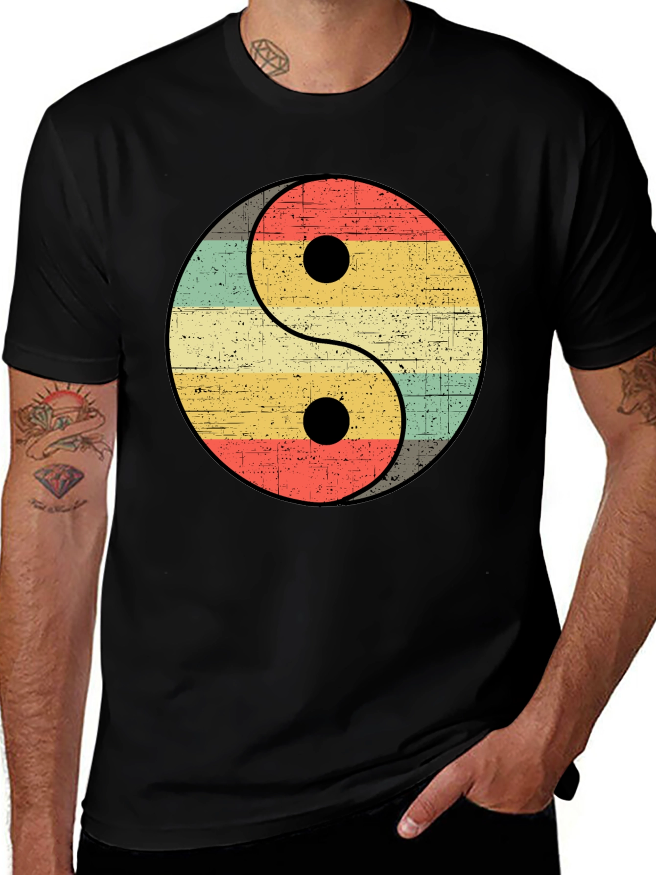 Yin Yang Retro Striped Graphic Tee