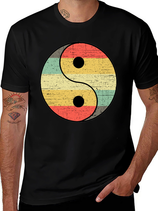 Yin Yang Retro Striped Graphic Tee