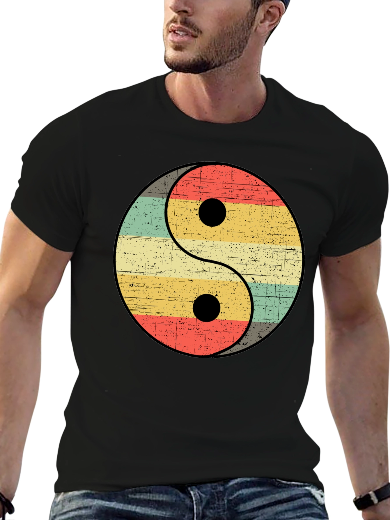 Yin Yang Retro Striped Graphic Tee