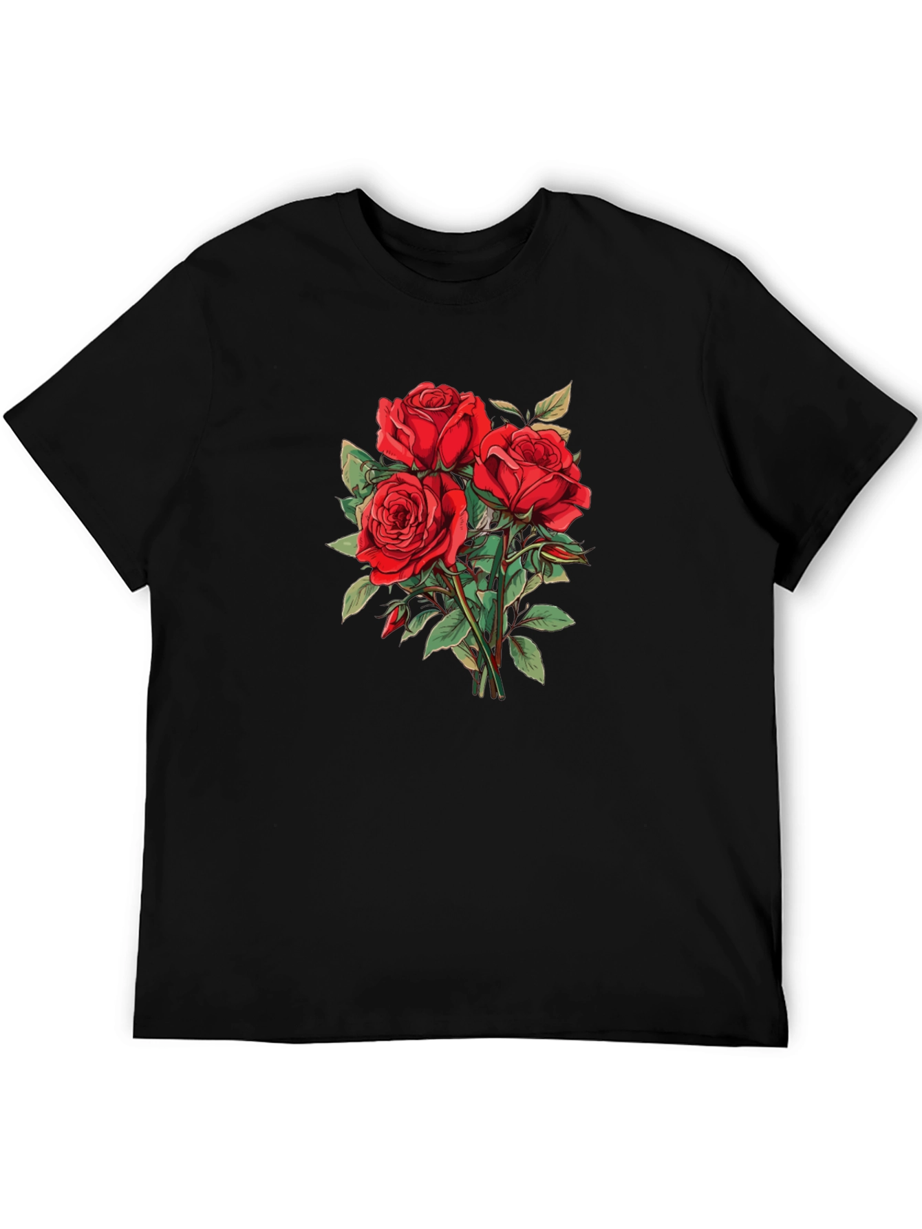 Red Roses Graphic Black T-Shirt