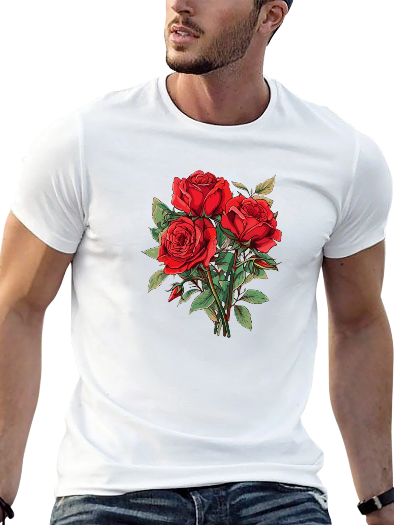 Red Roses Graphic Black T-Shirt