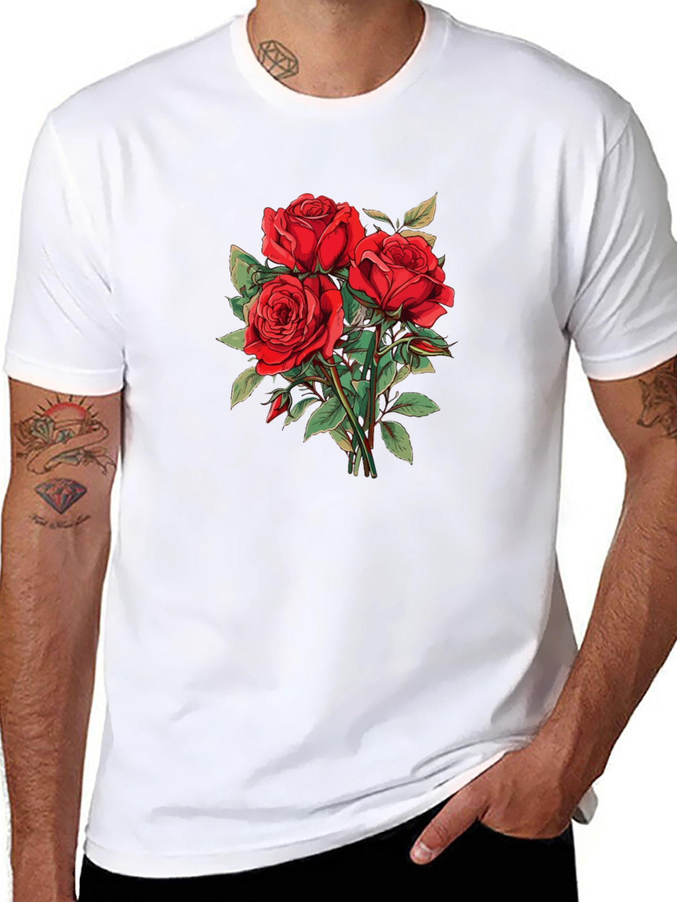 Red Roses Graphic Black T-Shirt