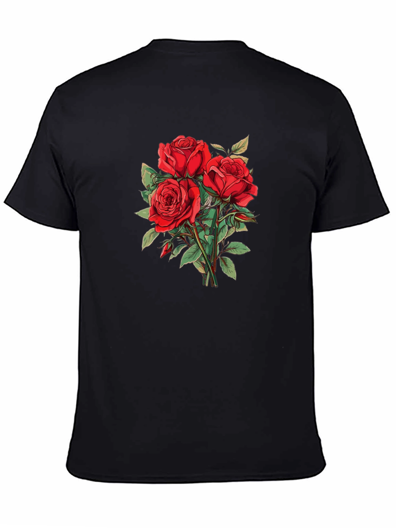 Red Roses Graphic Black T-Shirt