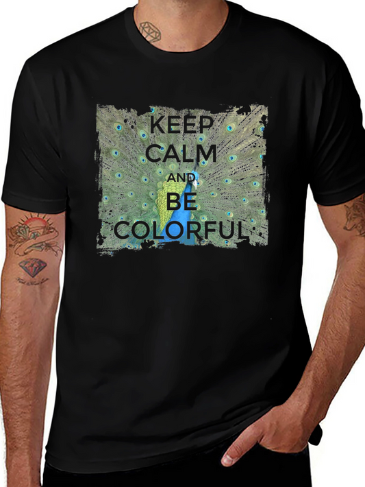 Keep Calm Colorful Peacock Graphic T-Shirt