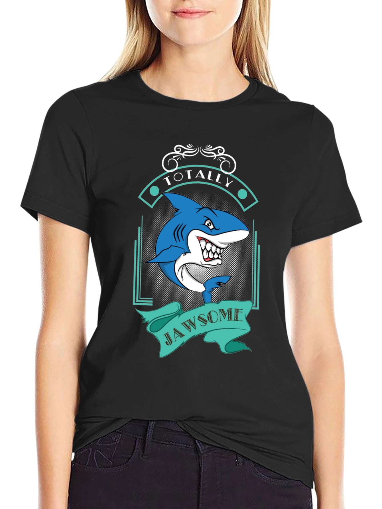 Totally Jawsome Shark Graphic Tee - Black