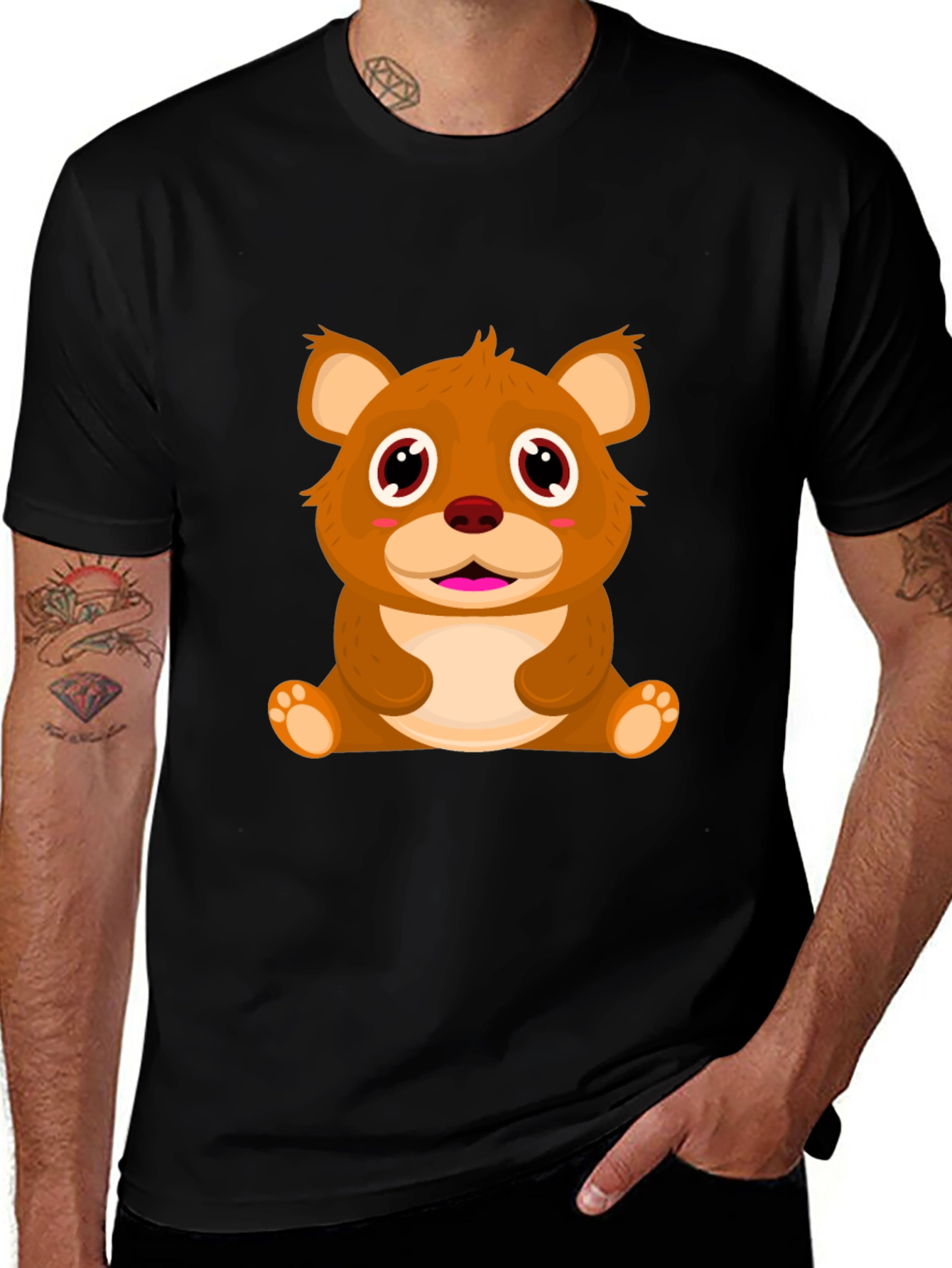 Cute Cartoon Bear Black T-Shirt
