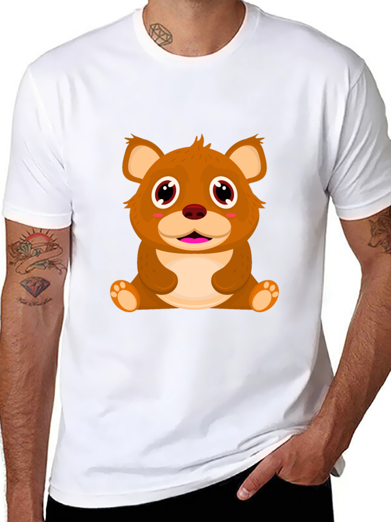 Cute Cartoon Bear Black T-Shirt