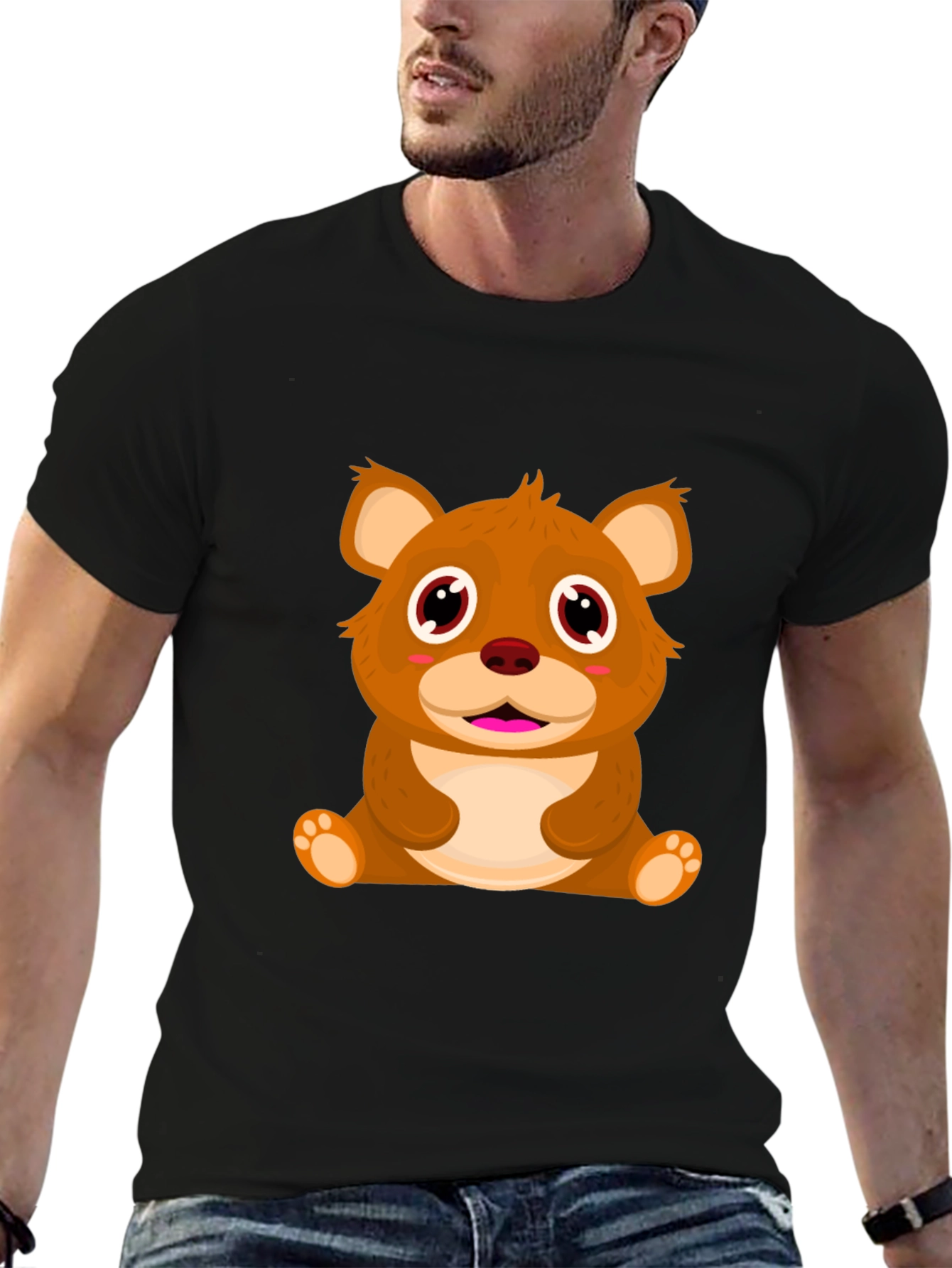 Cute Cartoon Bear Black T-Shirt