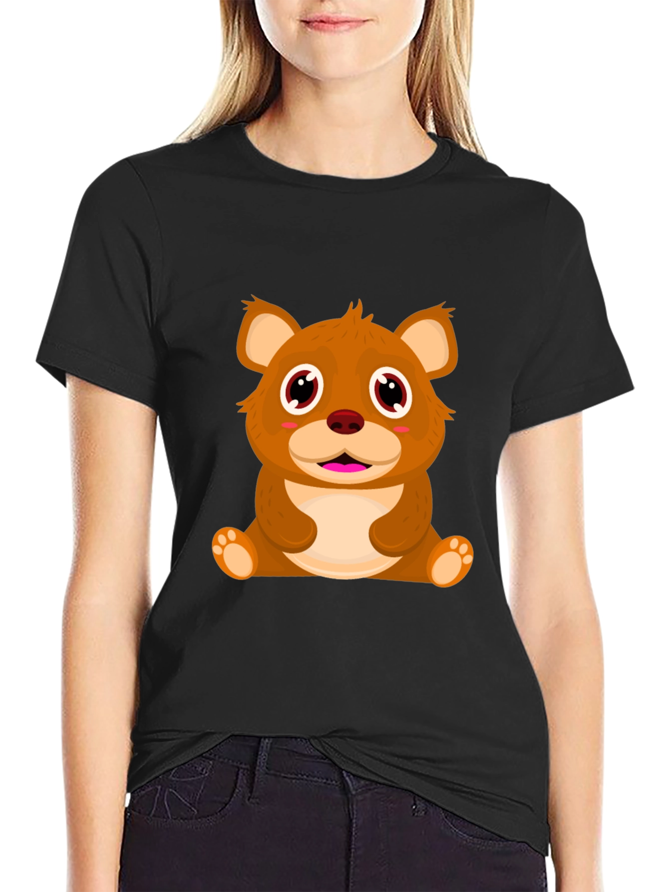 Cute Cartoon Bear Black T-Shirt