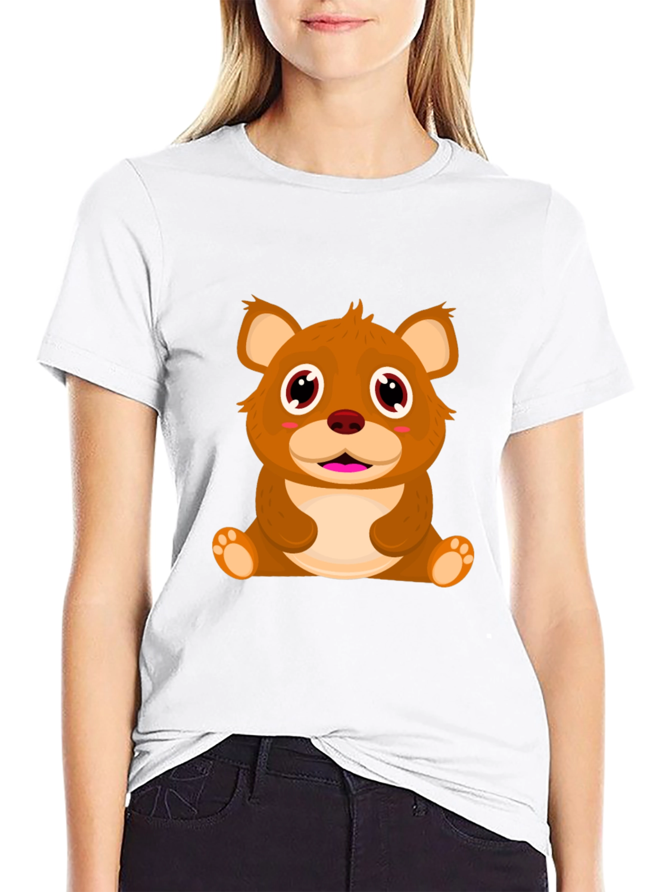 Cute Cartoon Bear Black T-Shirt