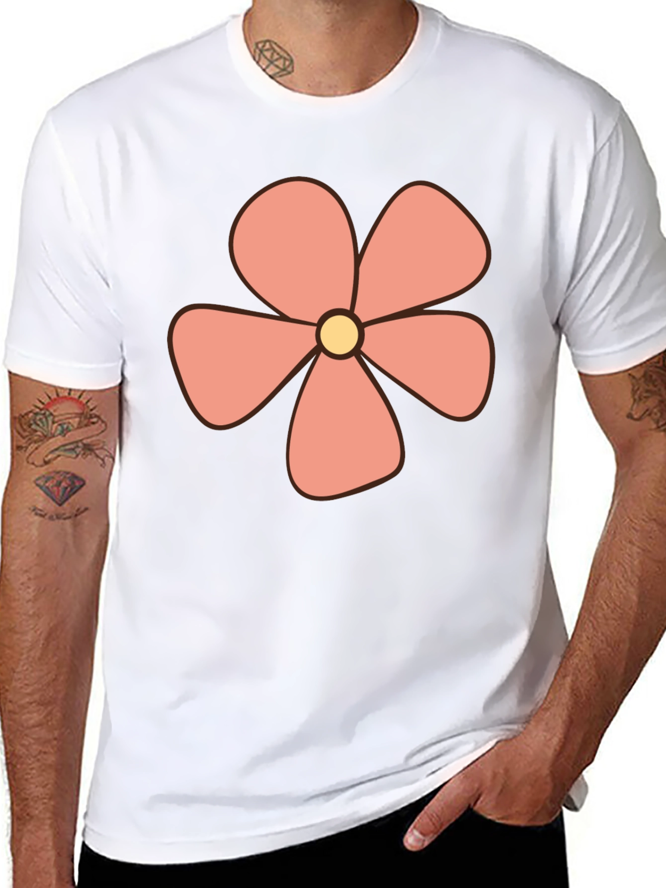 Retro Flower Power Graphic Tee - Black Cotton