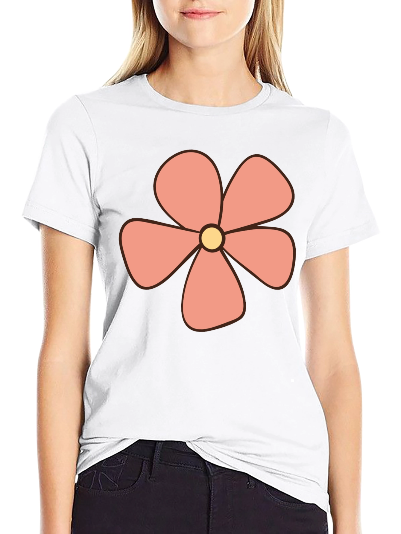 Retro Flower Power Graphic Tee - Black Cotton