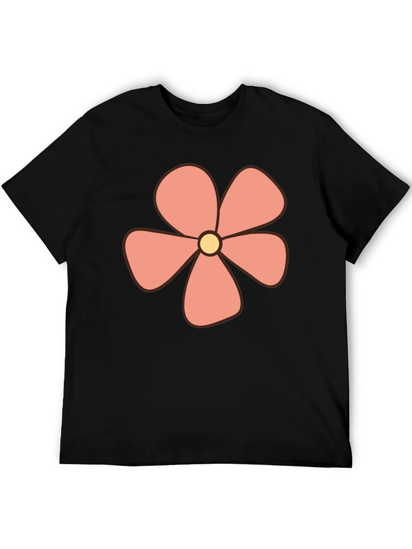 Retro Flower Power Graphic Tee - Black Cotton