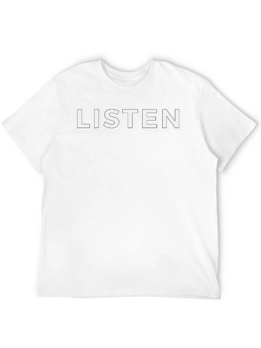 Listen Graphic Black T-Shirt - Trendy Crew Neck Tee