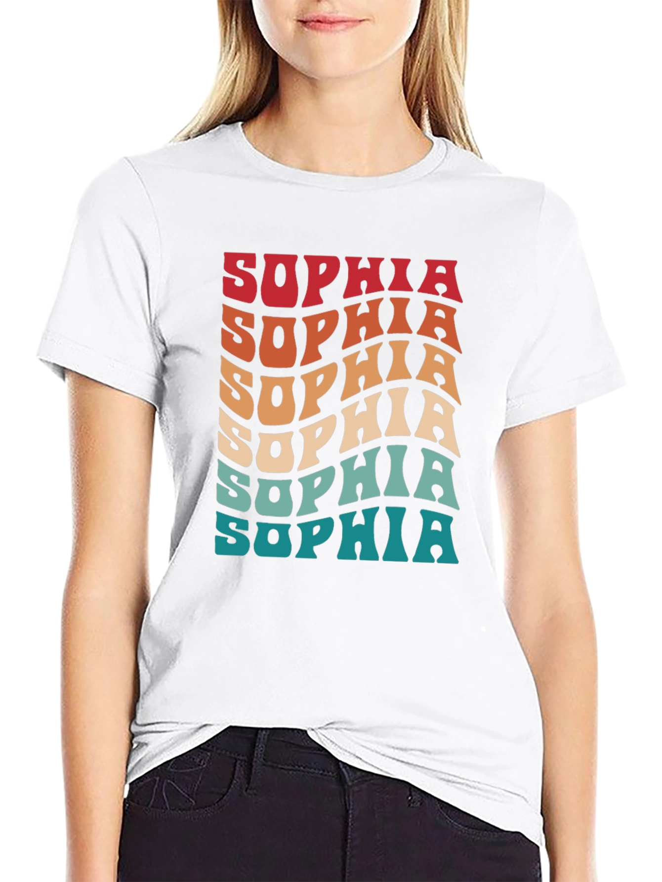Retro Sophia Name T-Shirt Wavy Personalized Design