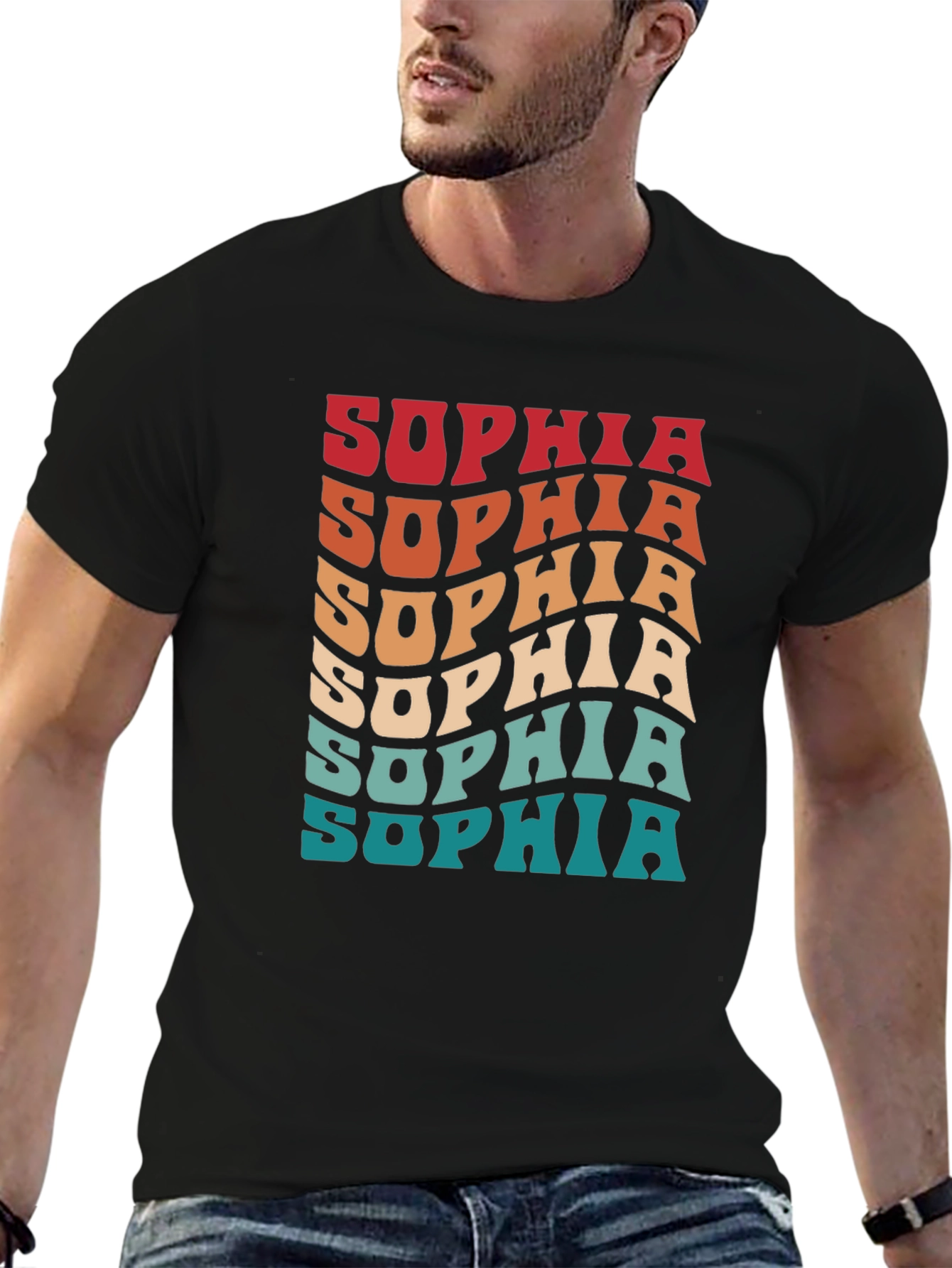 Retro Sophia Name T-Shirt Wavy Personalized Design