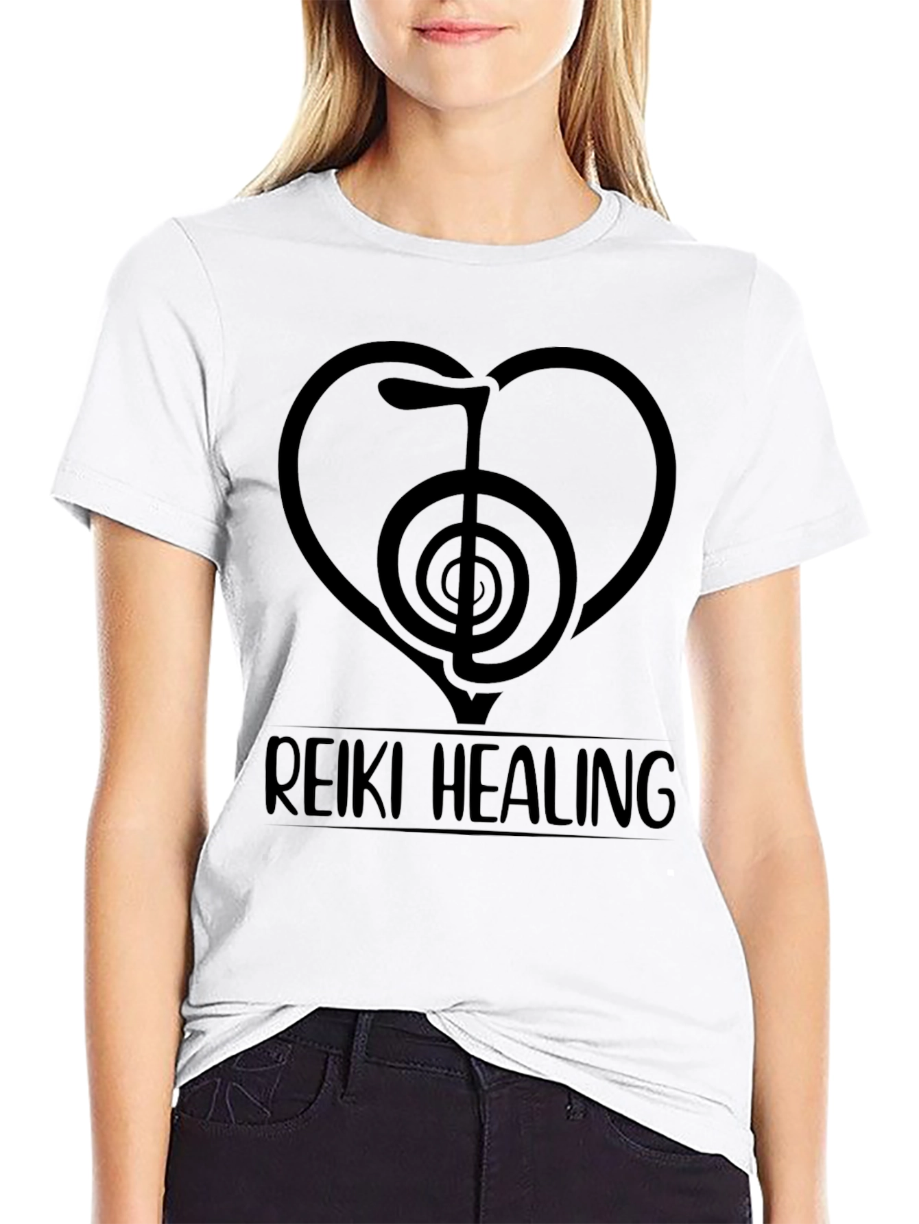Reiki Healing Heart Symbol Black T-Shirt
