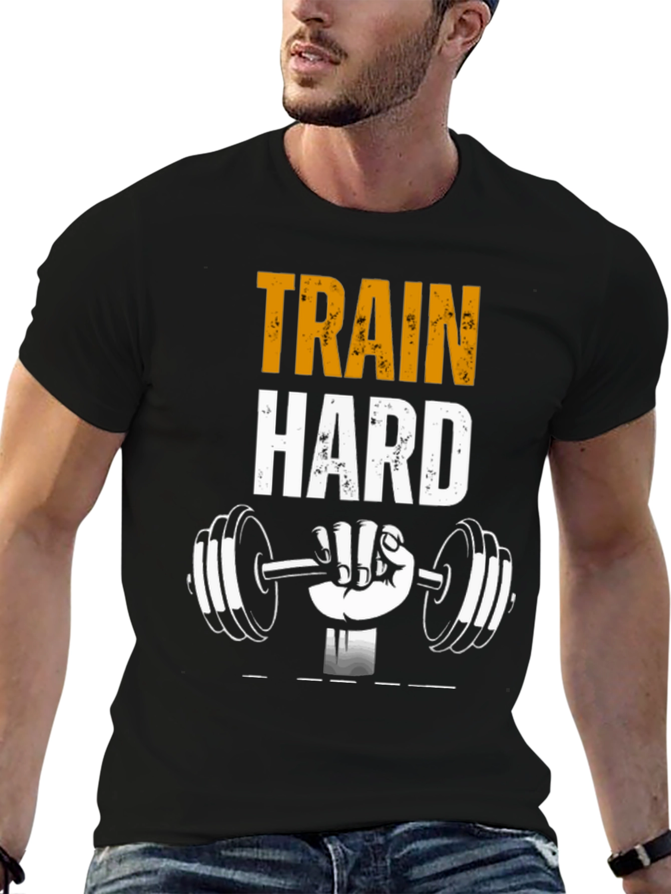 Train Hard Graphic T-Shirt Gym Workout Tee