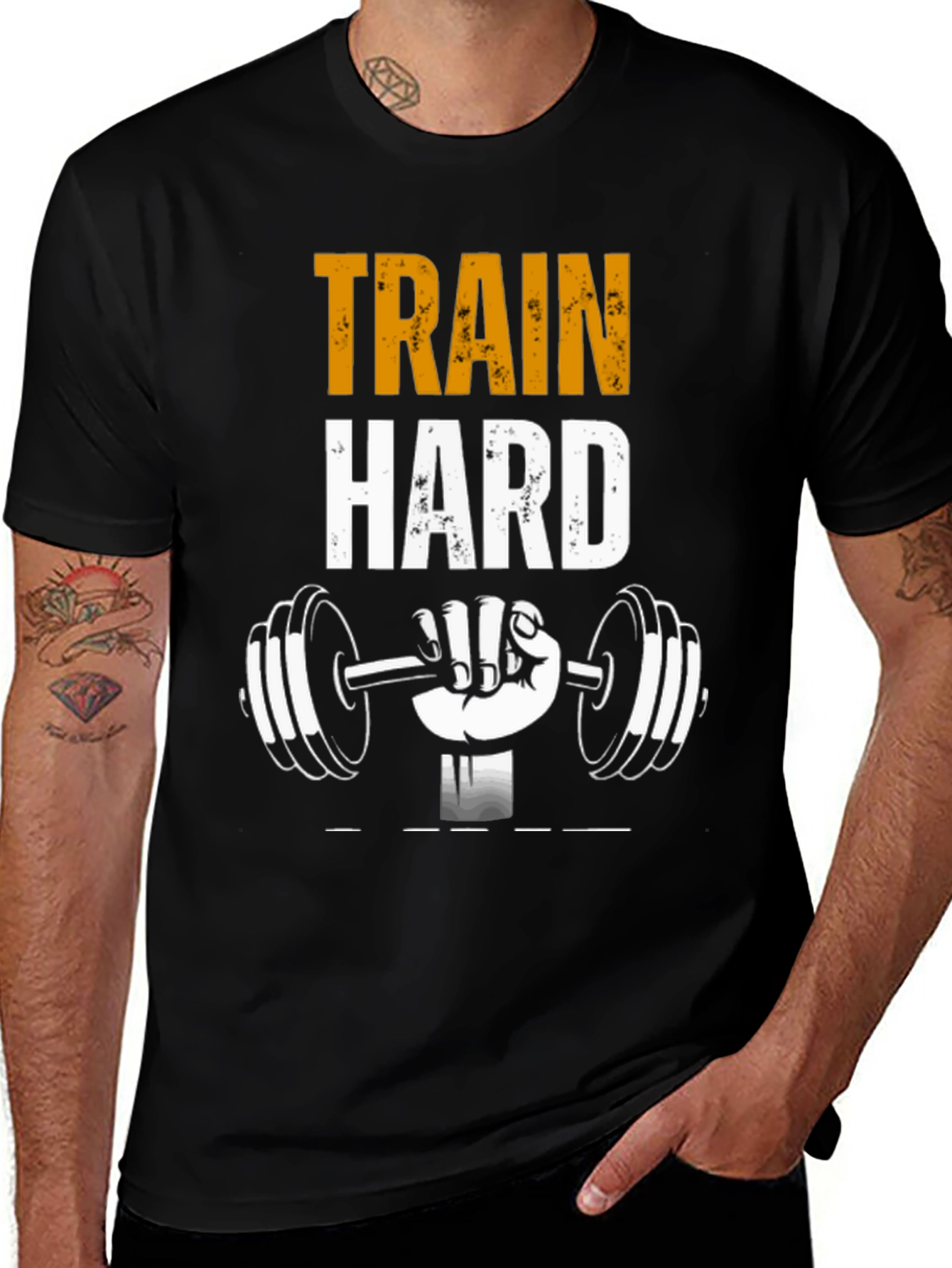 Train Hard Graphic T-Shirt Gym Workout Tee