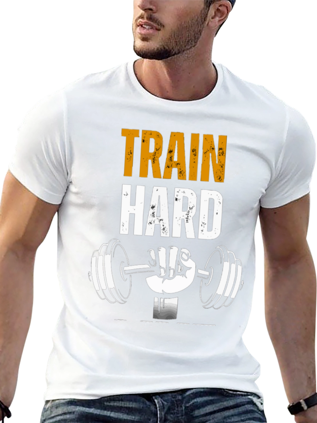 Train Hard Graphic T-Shirt Gym Workout Tee