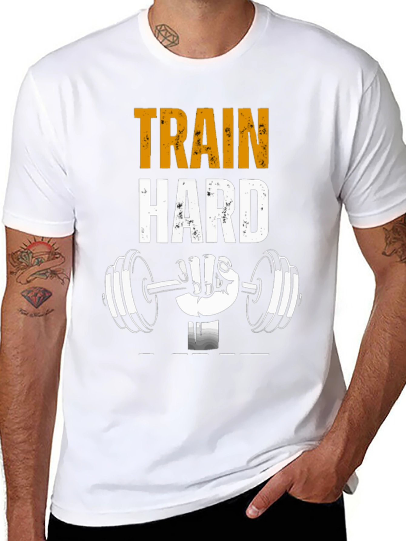 Train Hard Graphic T-Shirt Gym Workout Tee