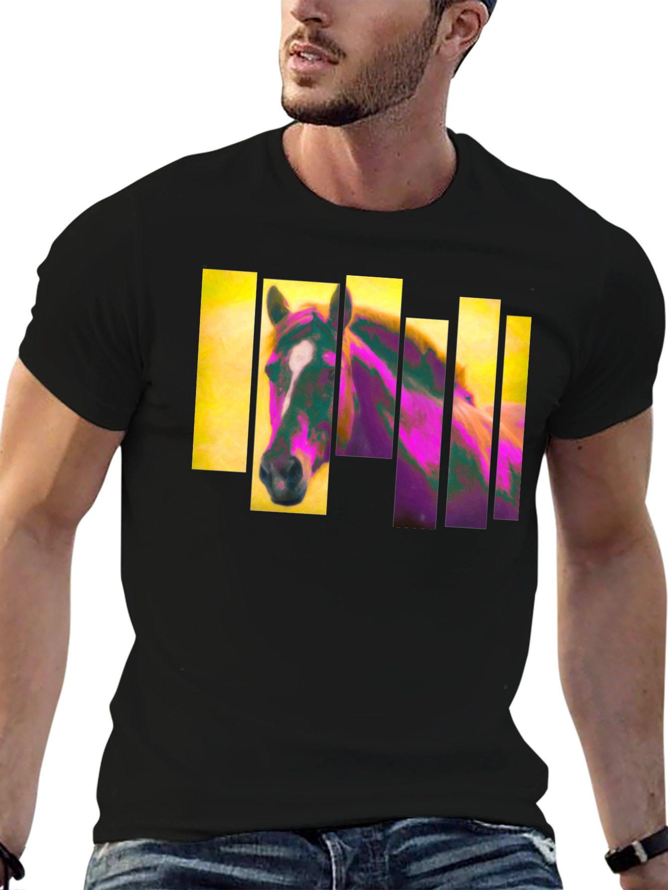 Abstract Horse Graphic Black T-Shirt