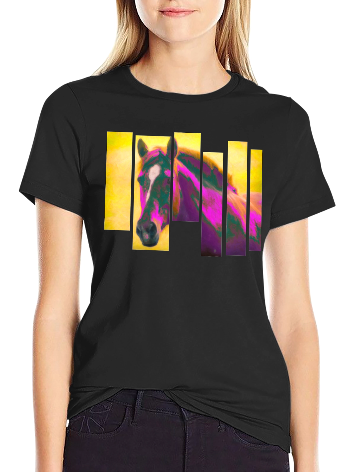 Abstract Horse Graphic Black T-Shirt