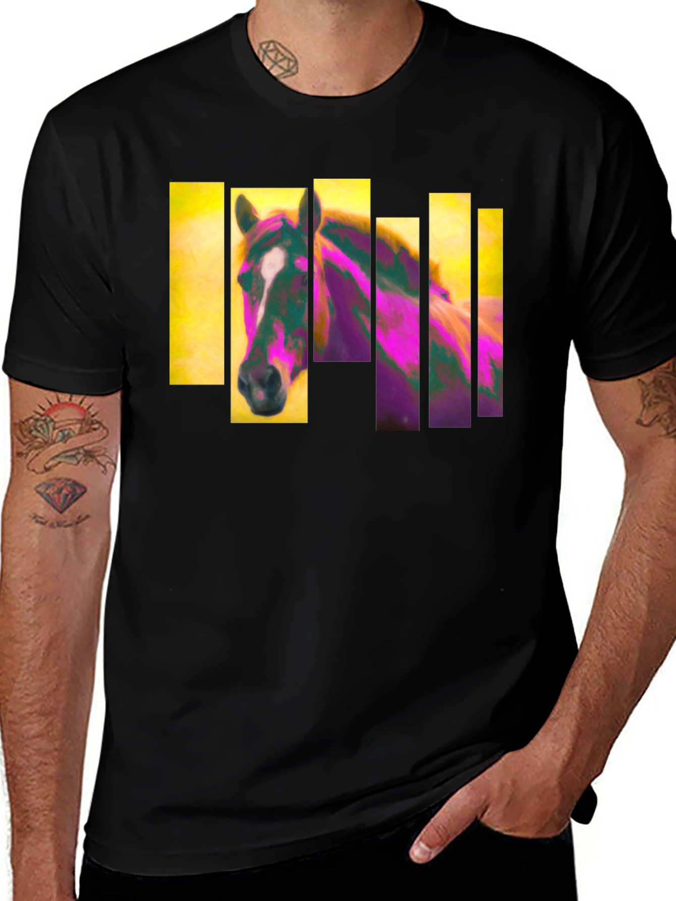 Abstract Horse Graphic Black T-Shirt