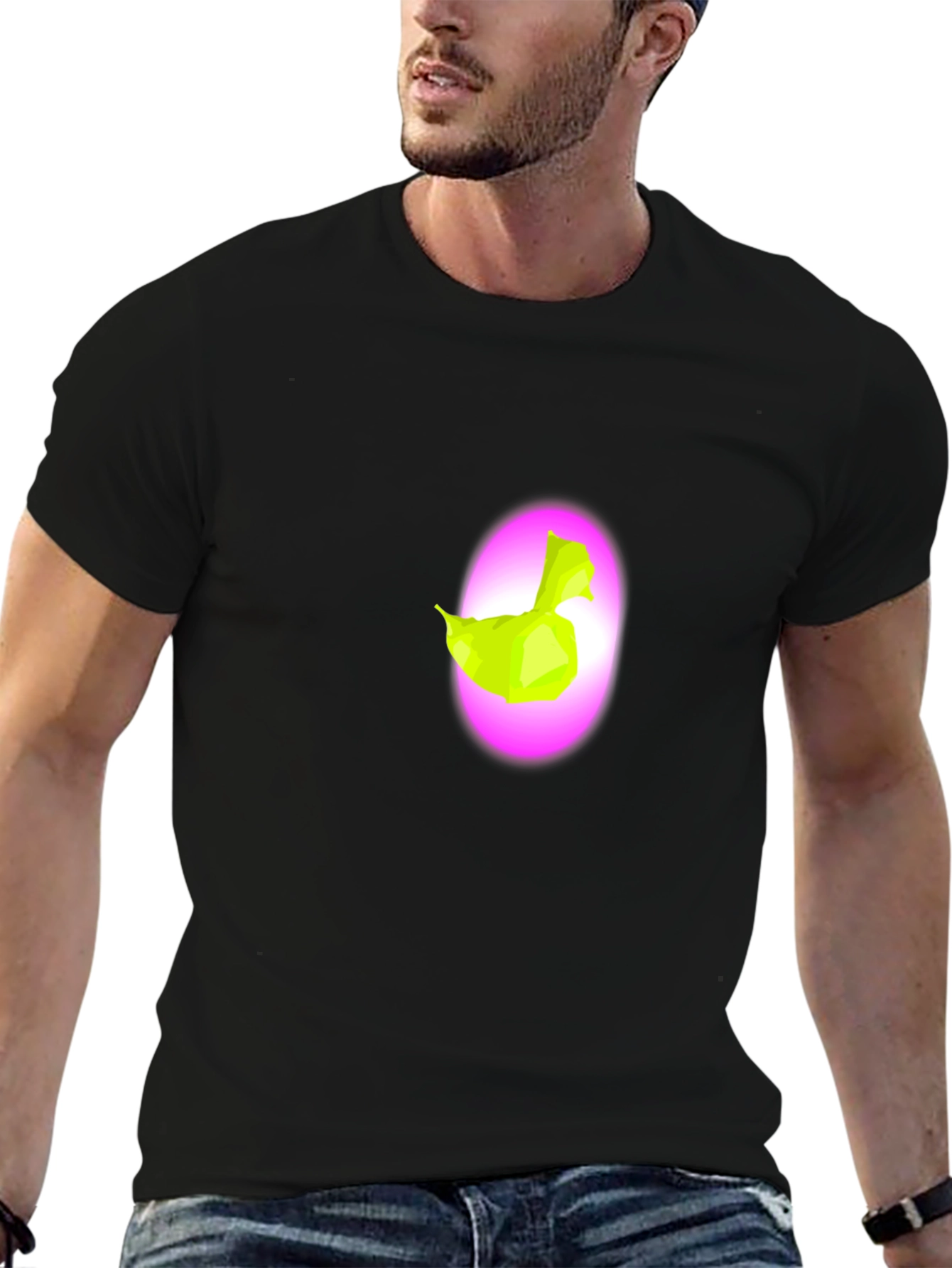Abstract Neon Duck Graphic Black T-Shirt