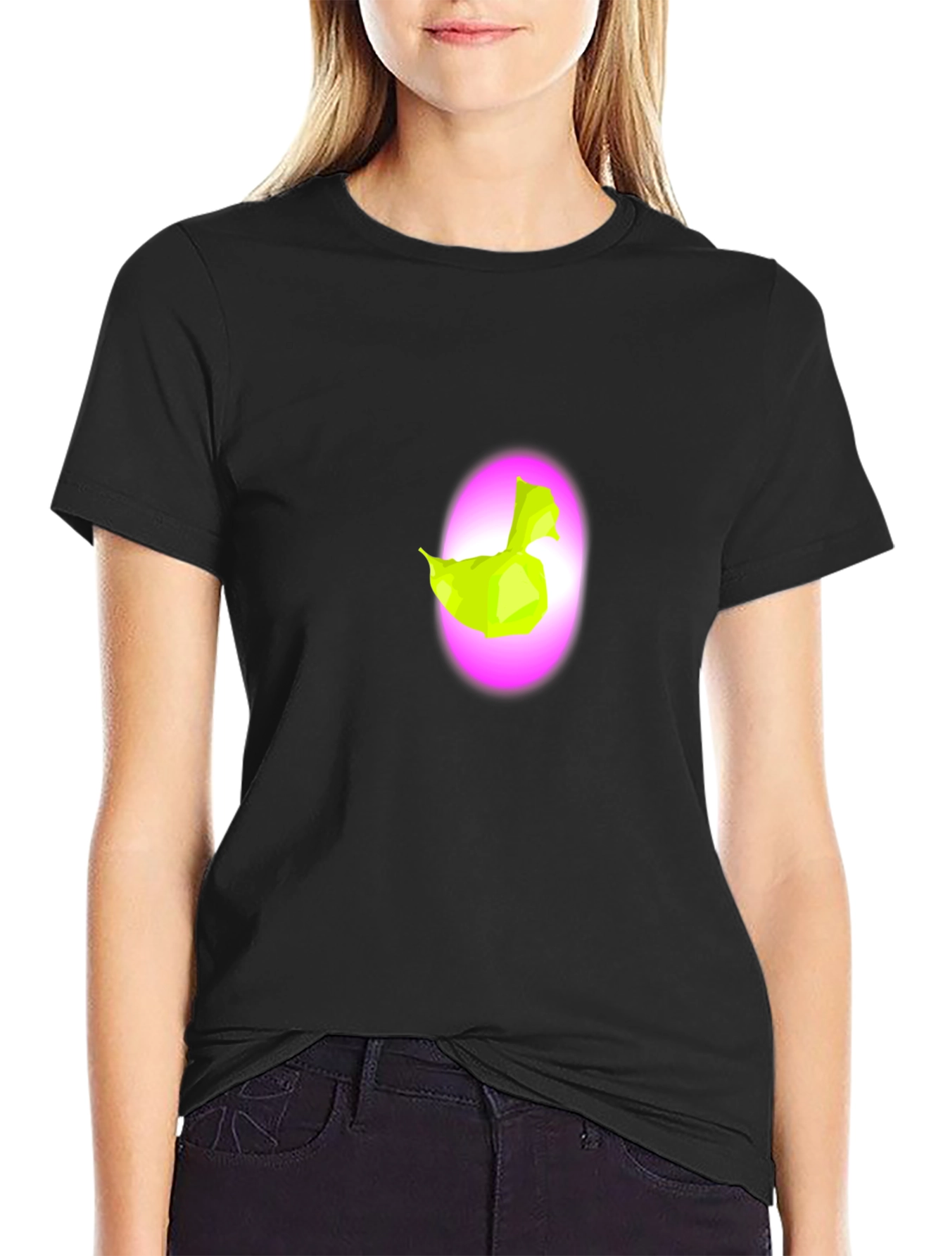 Abstract Neon Duck Graphic Black T-Shirt