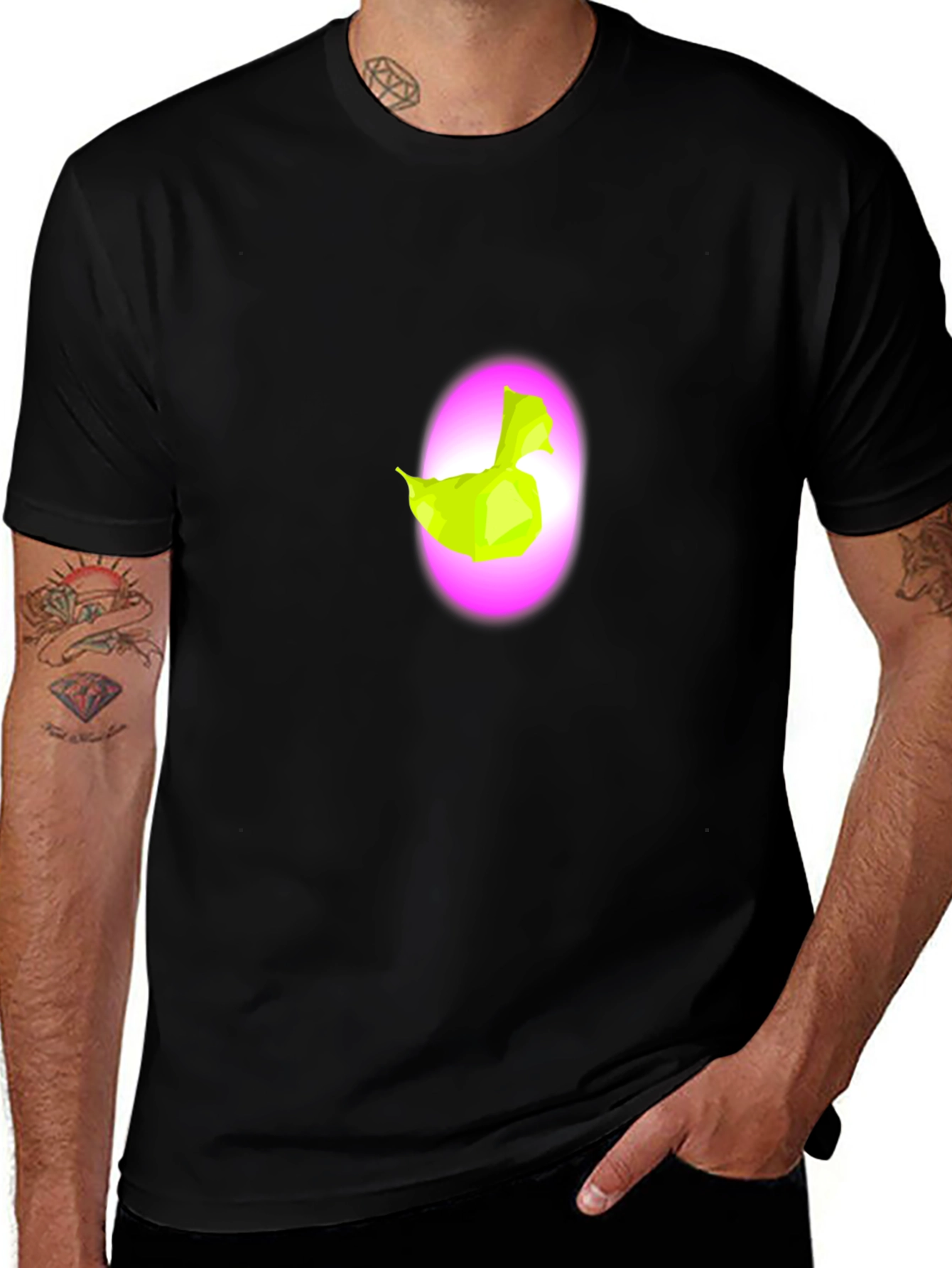 Abstract Neon Duck Graphic Black T-Shirt