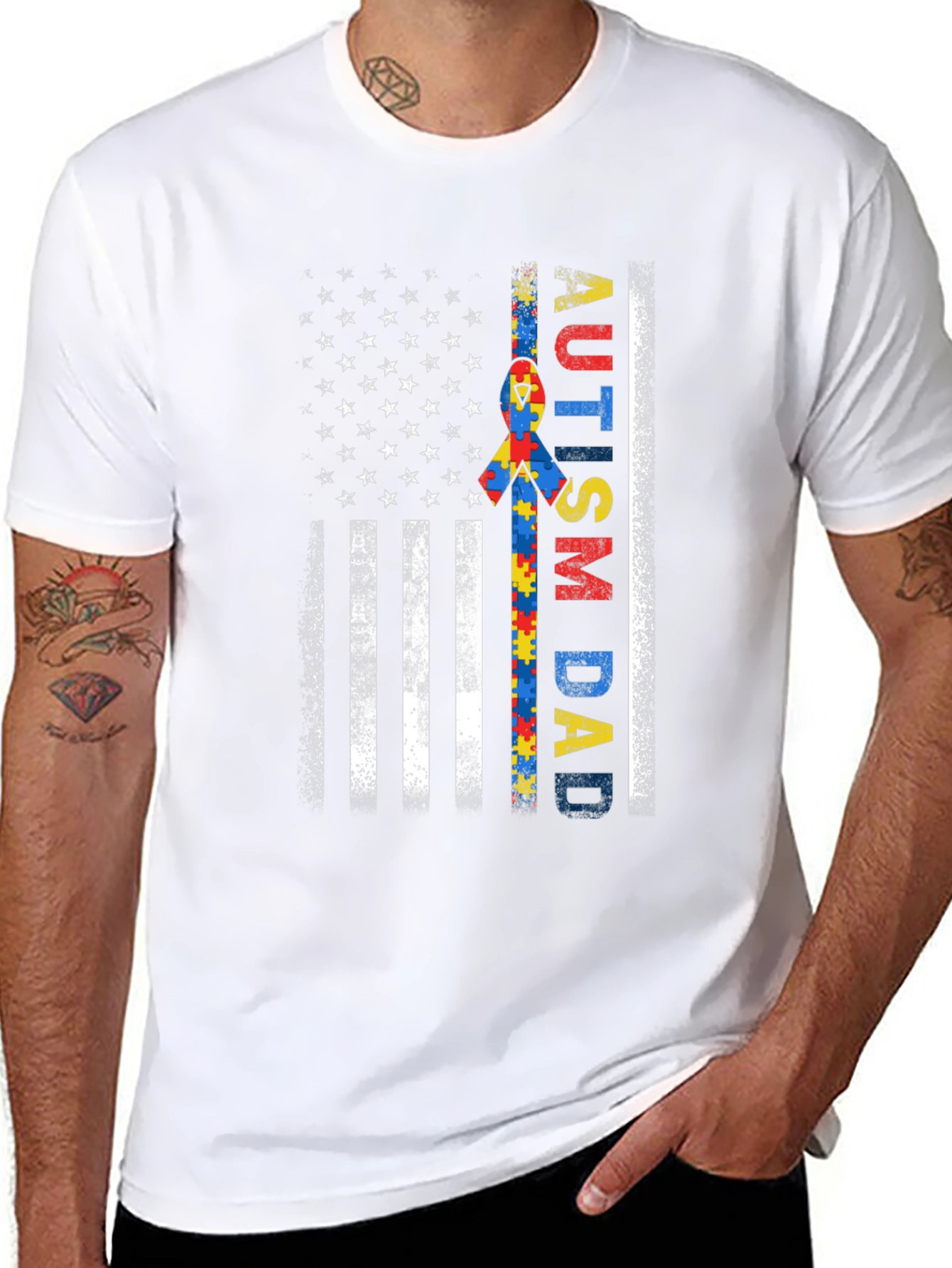 Autism Dad American Flag T-Shirt