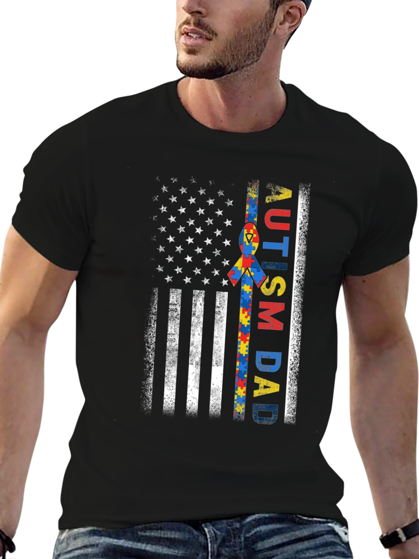 Autism Dad American Flag T-Shirt