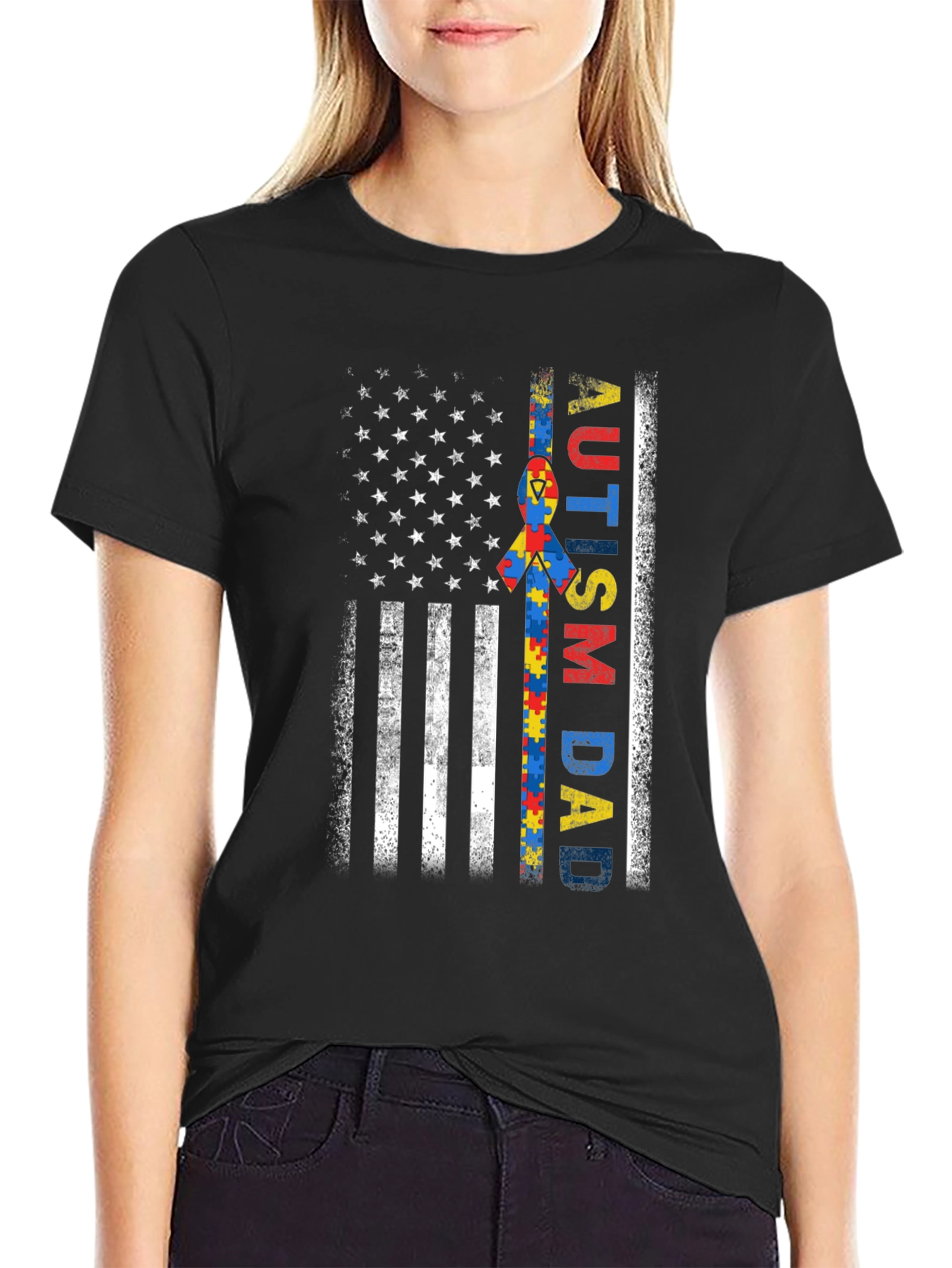 Autism Dad American Flag T-Shirt