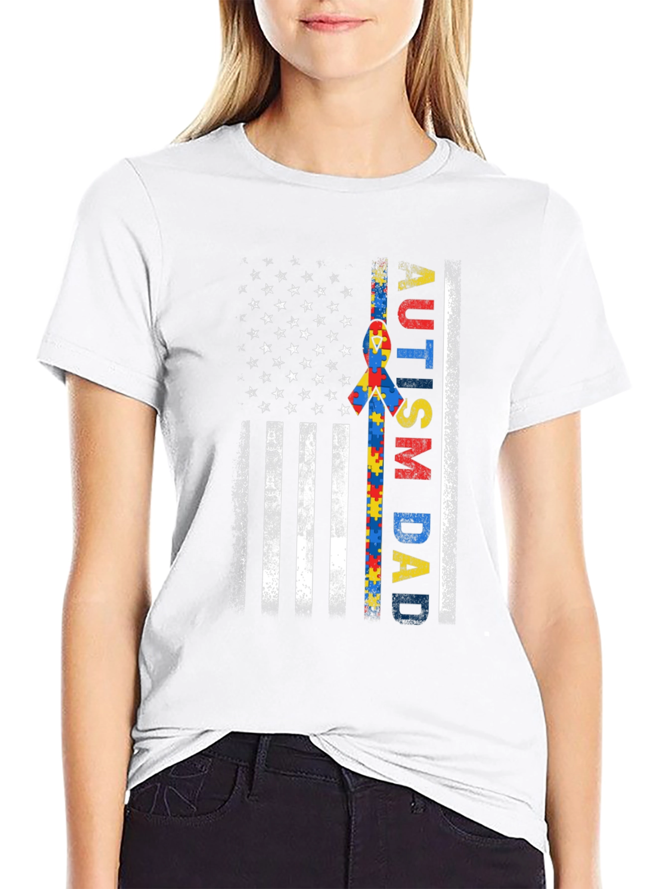 Autism Dad American Flag T-Shirt
