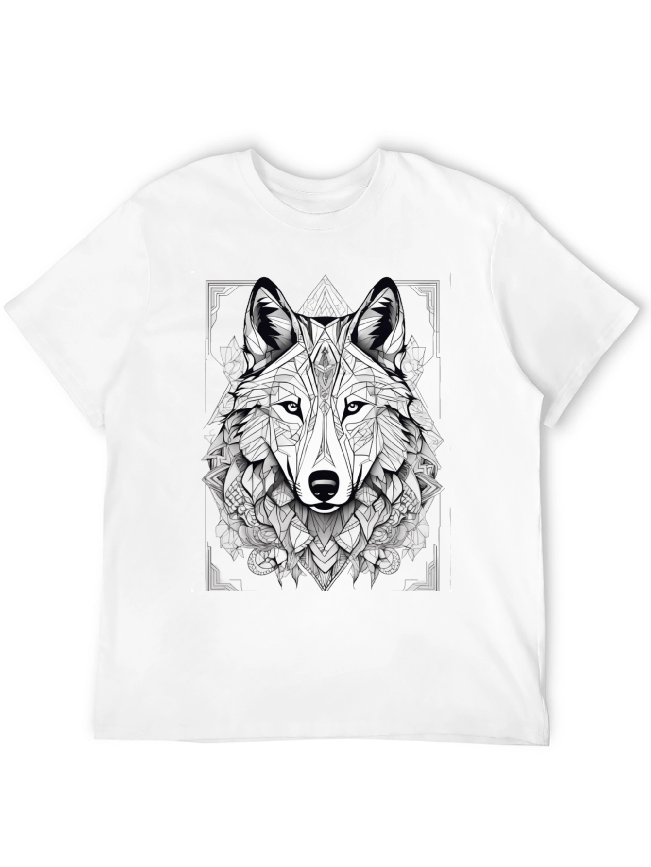 Geometric Wolf Graphic Black T-Shirt